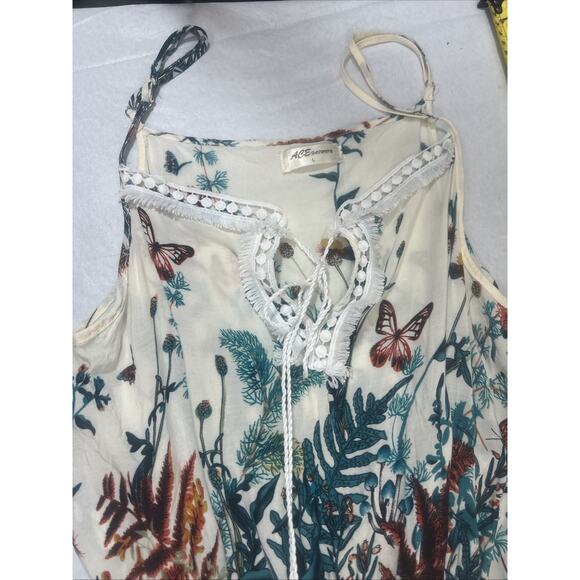 Ace Fashion Maxi Floor Woman's Sz L Spaghetti Strap Summer Cottage Fairy Crochet - Picture 16 of 16